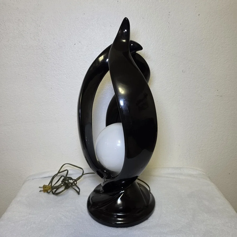 Genuine Harris Lamp of Elegance Ceramic Black Art Deco Electric Lamp Vintage